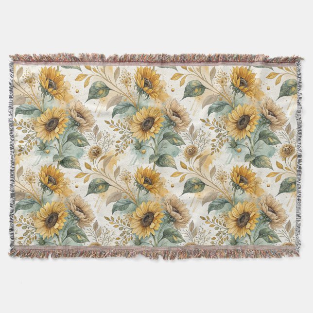 Boho Sunflowers Watercolor Gold Decke (Vorderseite)