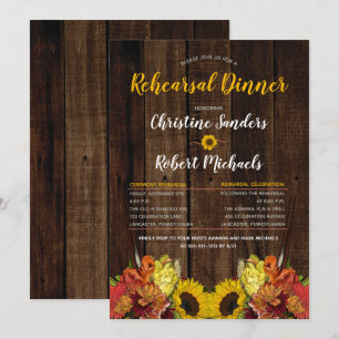 Boho Sunflowers Wood Probe Dinner Einladung