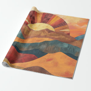 Boho Sunset Over Mountains - Retro Erthy Landschaf Geschenkpapier
