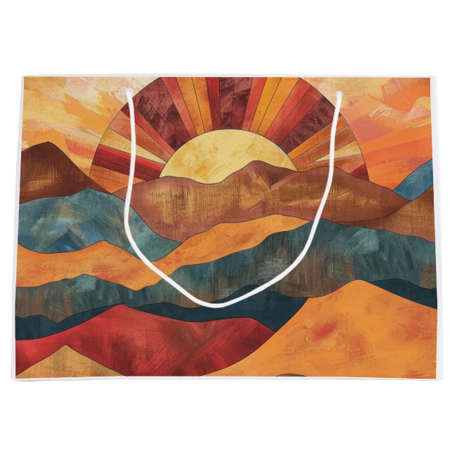 Boho Sunset Over Mountains - Retro Erthy Landschaf Große Geschenktüte (Vorderseite)