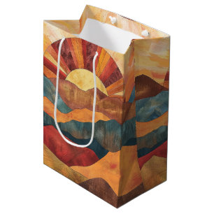 Boho Sunset Over Mountains - Retro Erthy Landschaf Mittlere Geschenktüte