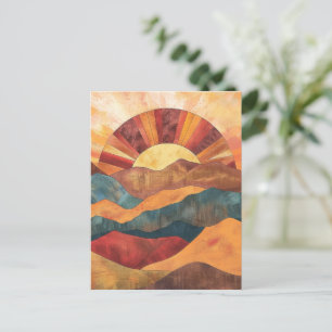 Boho Sunset Over Mountains - Retro Erthy Landschaf Postkarte