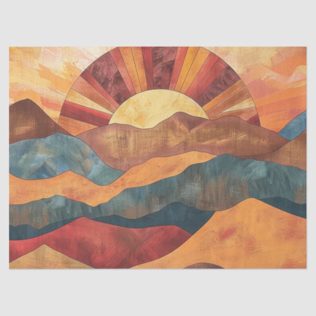 Boho Sunset Over Mountains - Retro Erthy Landschaf Seidenpapier (Vorderseite)
