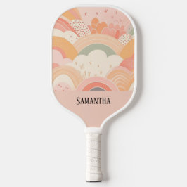 Boho Sunset Peach & Pink Abstrakt Personalisiert Pickleball Schläger