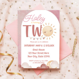 Boho Sunshine 2. Geburtstag Party Wasserfarbe Einladung
