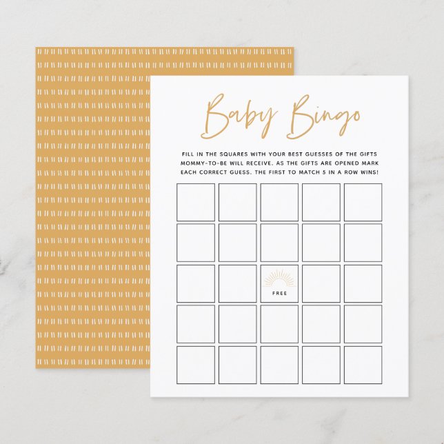 Boho Sunshine Baby Bingo Game (Vorne/Hinten)