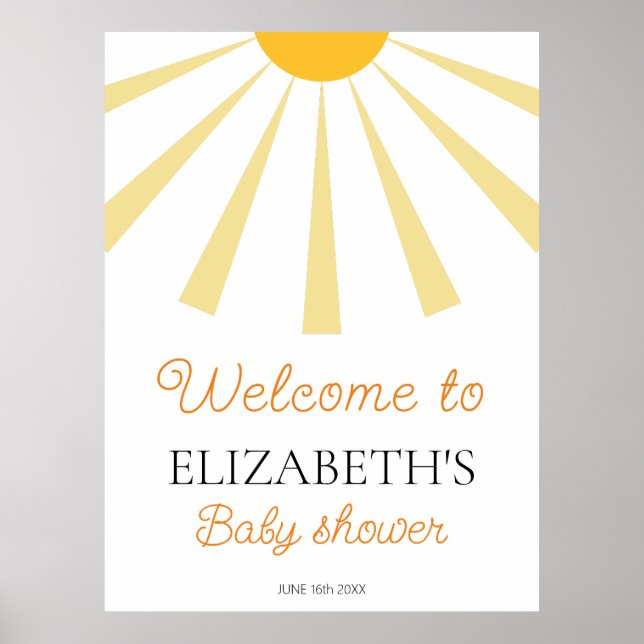Boho Sunshine Baby Dusche Begrüßungszeichen Poster (Vorne)