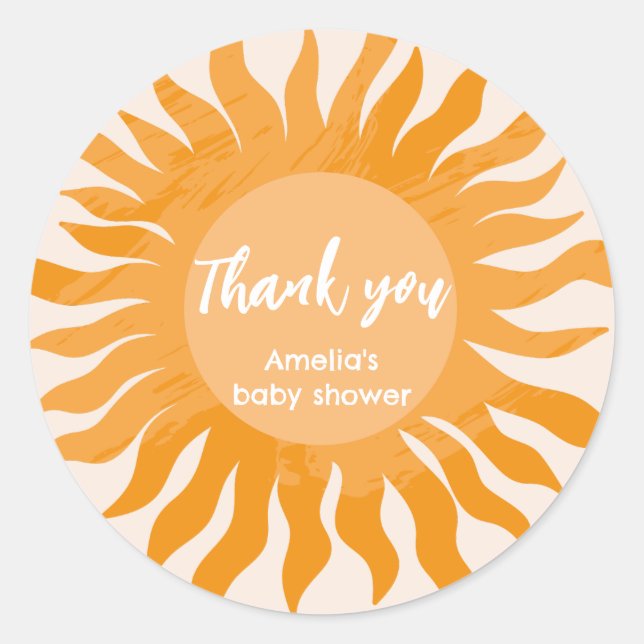 Boho sunshine Baby Dusche Gefallen Danke Runder Aufkleber (Vorderseite)