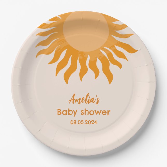 Boho Sunshine Baby Dusche Yellow Sun Pappteller (Vorderseite)