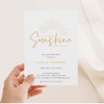 Boho Sunshine Baby Shower Einladung<br><div class="desc">Ein kleiner Sonnenstrahl ist auf dem Weg!,  Baby Dusche Einladung. Chic Typografie Design Stil Vorlage mit Koordinierung rustikalen gelben Muster Rückenlehne.</div>