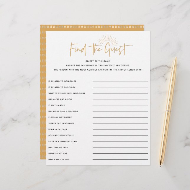 Boho Sunshine Baby Shower Guest Game (Vorderseite/Rückseite Beispiel)