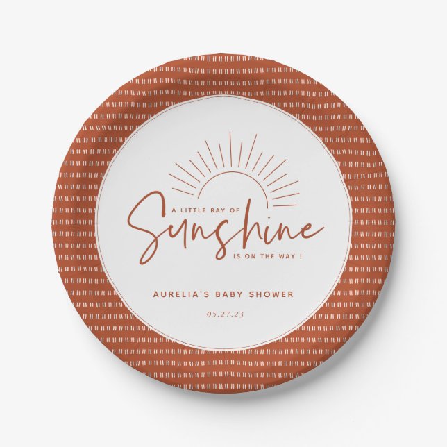 Boho Sunshine Baby Shower Pappteller (Vorderseite)