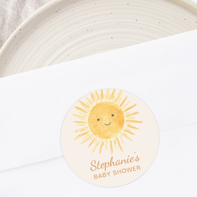 Boho Sunshine Baby Shower Runder Aufkleber (Von Creator hochgeladen)