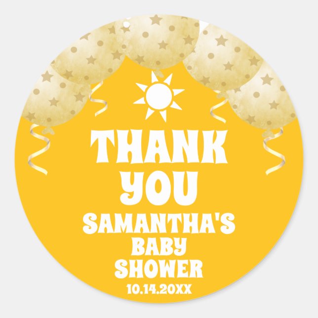 Boho Sunshine Balloons Babydusche Vielen Dank Runder Aufkleber (Vorderseite)