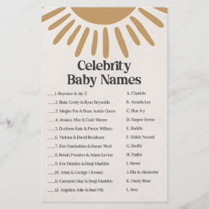 Boho sunshine Berühmtheit Babynamen Duschspiel