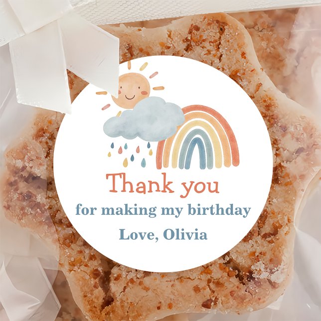 Boho Sunshine Birthday Party Runder Aufkleber (Von Creator hochgeladen)