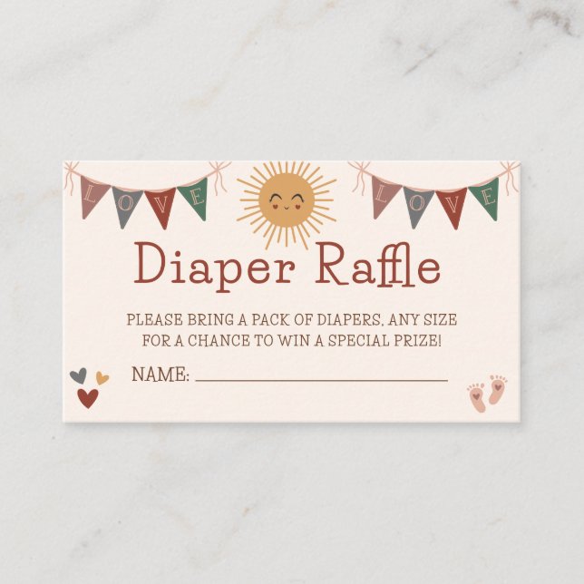 Boho Sunshine Diaper Raffle Baby Dusche Begleitkarte (Vorderseite)