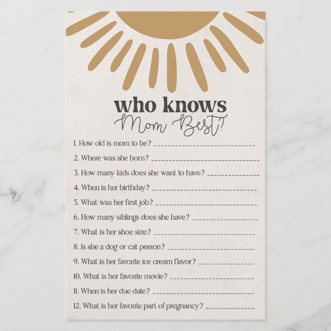 Boho Sunshine, die Mama am besten Game kennt (Vorderseite)