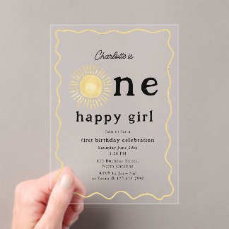 Boho Sunshine Erster Geburtstag Ein glückliches Mä Acryleinladungen
