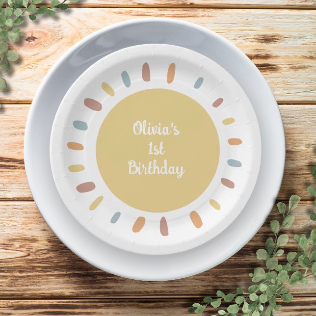 Boho Sunshine First Birthday Party Pappteller (Boho Sunshine Birthday Party Paper Plates)