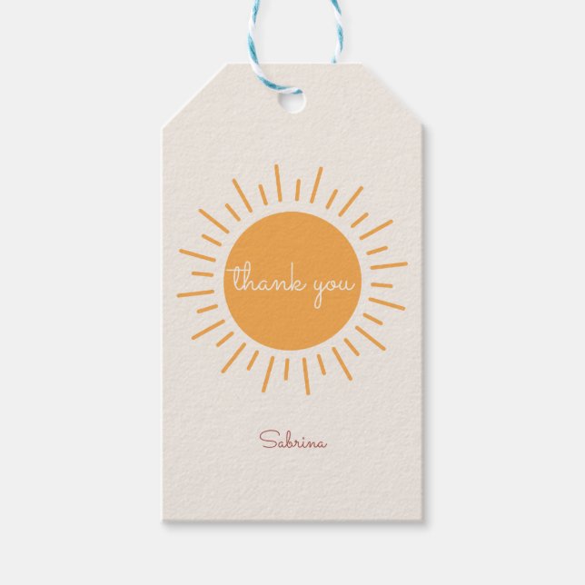 Boho Sunshine Gender Neutral Danke Geschenkanhänger (Vorderseite)