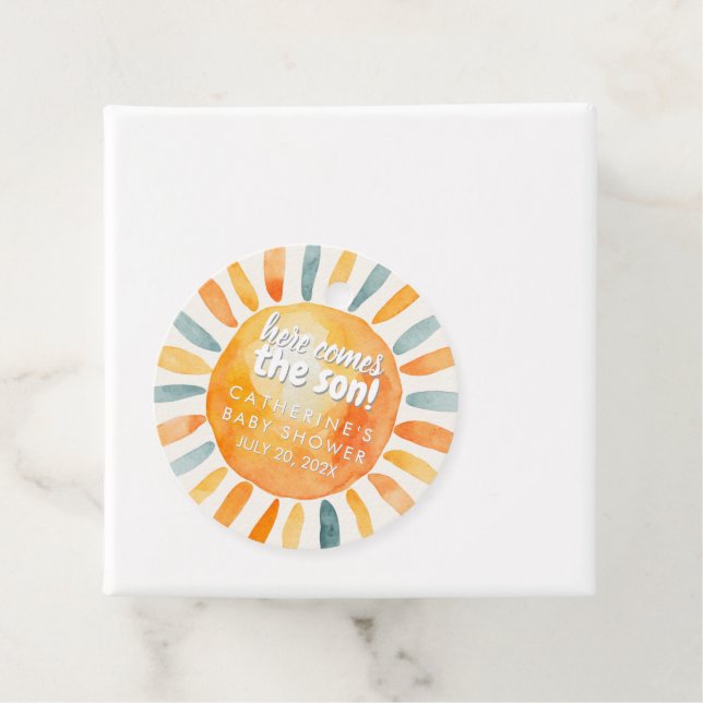 Boho Sunshine kommt hier zur Son Baby Dusche Geschenkanhänger (Beispiel)