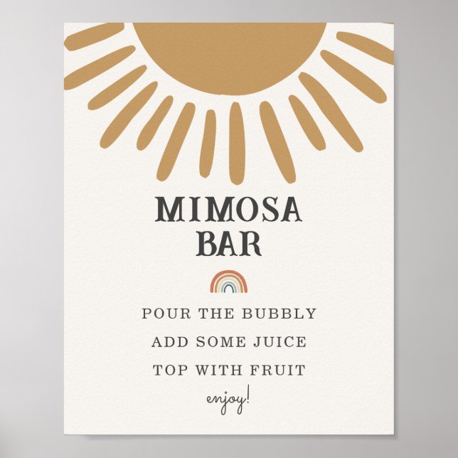 Boho Sunshine mimosa Bar Baby Dusche Party Schild (Vorne)