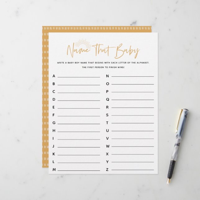 Boho Sunshine Name dieses Baby Duschspiels (Vorderseite/Rückseite Beispiel)