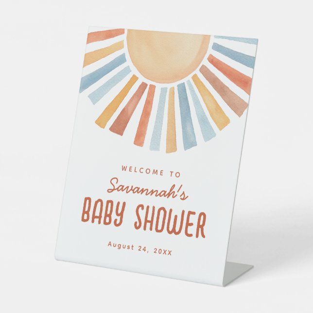 Boho Sunshine Neutral Baby Dusche Willkommen Sockelschild (Vorderseite)