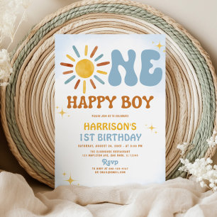 Boho Sunshine One Happy Boy Birthday Einladung