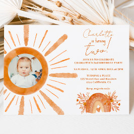 Boho sunshine rainbow orange 2. Geburtstag Einladung