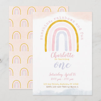 Boho Sunshine, Rainbows und Fun Erster Geburtstag Einladung