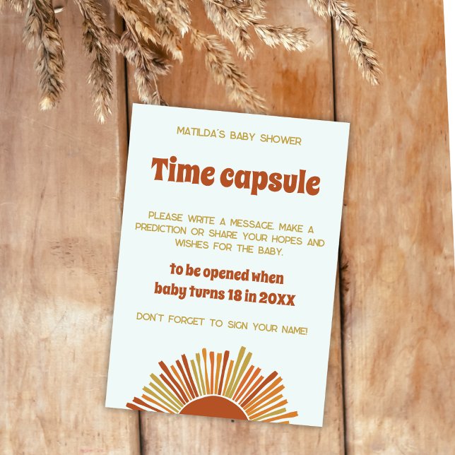 Boho Sunshine Retro Time Kapsel Baby Showspiel Karte (time capsule boho sunshine baby shower baby predictions baby shower activity)