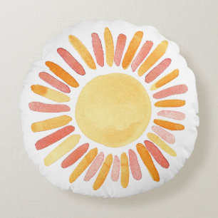 Boho Sunshine Watercolor Kinderzimmer Deco Rundes Kissen