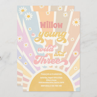 Boho Sunshine Young Wild and Three Birthday Party Einladung