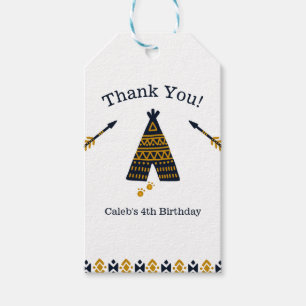 Boho Süße Blau Gold Tipi Geburtstagsfeier Geschenk Geschenkanhänger