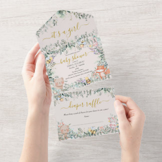 Boho Süße Tier All in One Baby Dusche Einladung