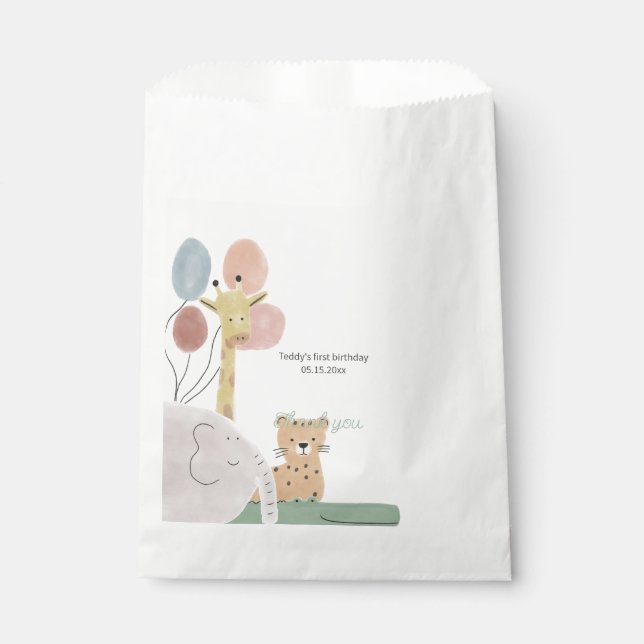 Boho Süße Tier Birthday Party für Geschenktütchen (Vorderseite)