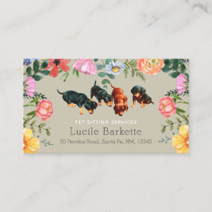 Boho süßer Dachshund-Haustiersitzende Wildblumen B Visitenkarte