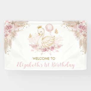 Boho Swan Princess Blush Pink Bloral Begrüßungs-Pa Banner