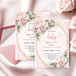 Boho Sweet Blush Floral Greenery Girl Baby Shower Einladung