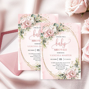 Boho Sweet Blush Florale Grüne Mädchen-Baby-Party Einladung