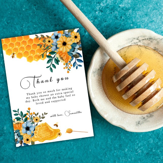 Boho Sweet Honey Bee Floral Baby Shower Dankeskarte (Modern Sweet Honey Bee Floral Baby Shower Thank You Card)