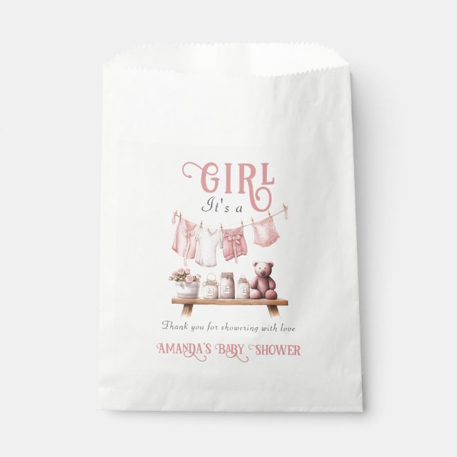 Boho Sweet it a Girl Pink Clothesline Baby Showdus Geschenktütchen (Vorderseite)