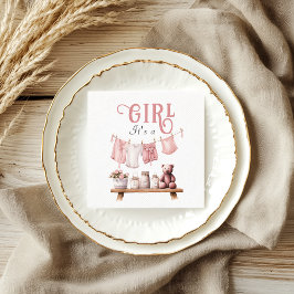 Boho Sweet it a Girl Pink Clothesline Baby Showdus Serviette