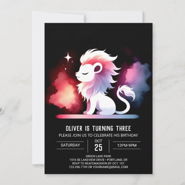Boho Sweet Lion Birthday Einladung (Vorderseite)
