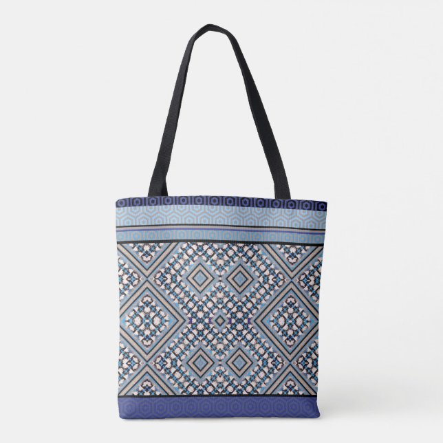 Boho Tan, Black, Blue Tribal Inspiriert (Rückseite)