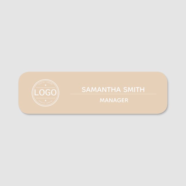 Boho Tan Business Logo Mitarbeiter Namensschild (Vorderseite)