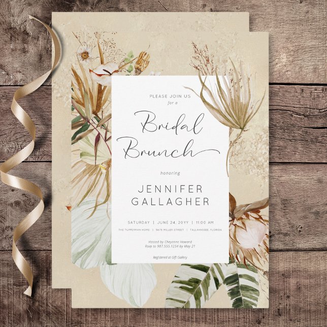 Boho Tan Floral Grass Bridal Brunch Einladung (Boho Tan Floral Grass Bridal Brunch Invitation)