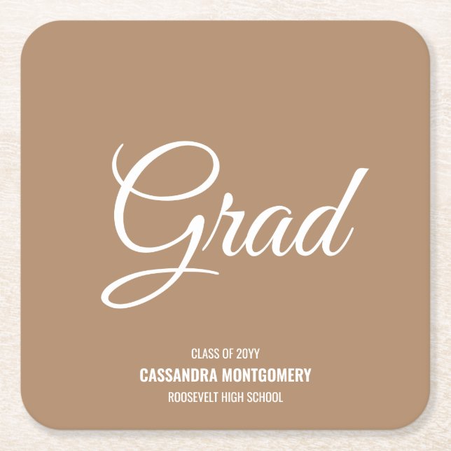 Boho Tan Modern Graduation Party Rechteckiger Pappuntersetzer (Vorderseite)